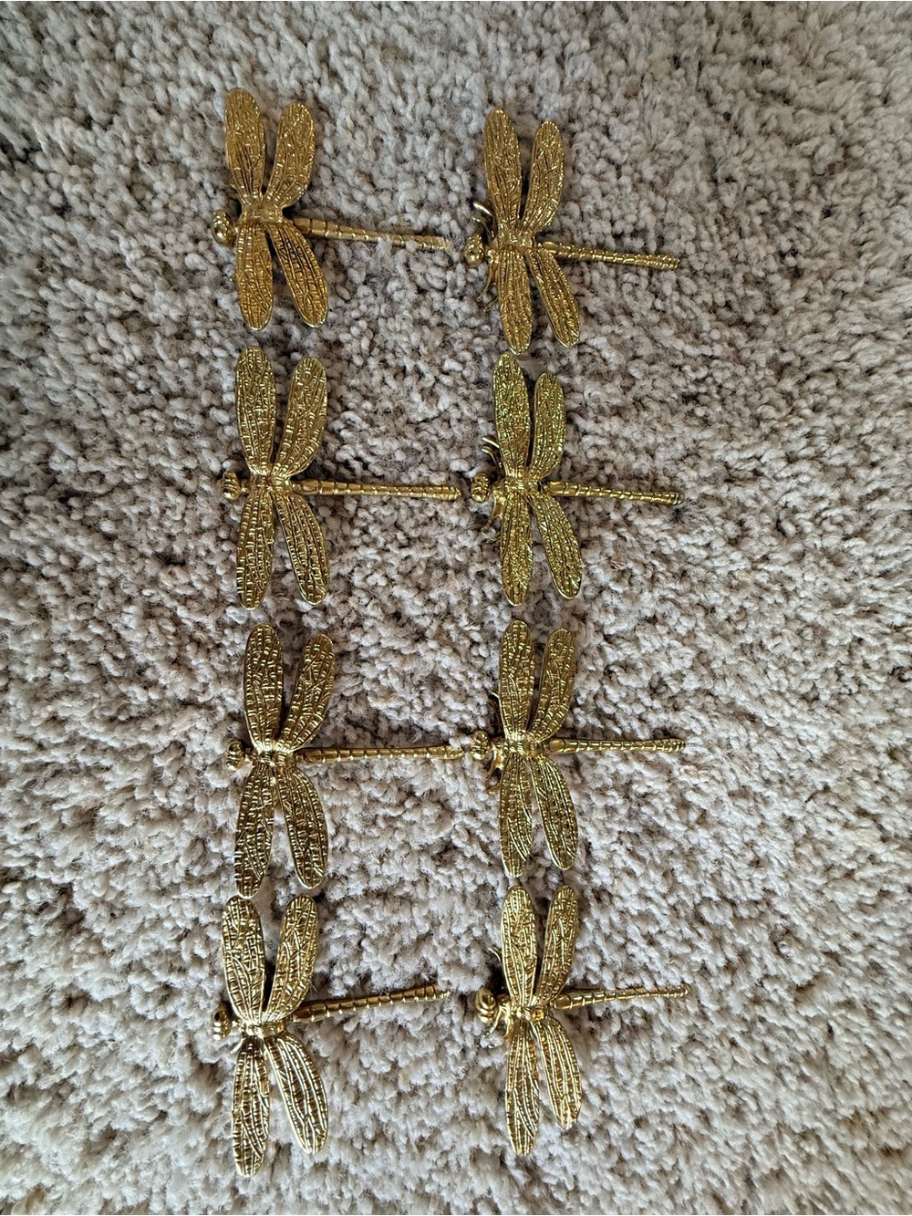 Set of 8 Gold Tone Dragonfly Wall Decor Curtain Tieback Holders Vintage